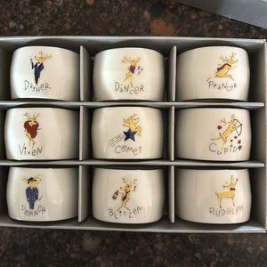 Pottery Barn Santa's Reindeer Napkin Rings Holders Set of 9 in Box Christmas Fun